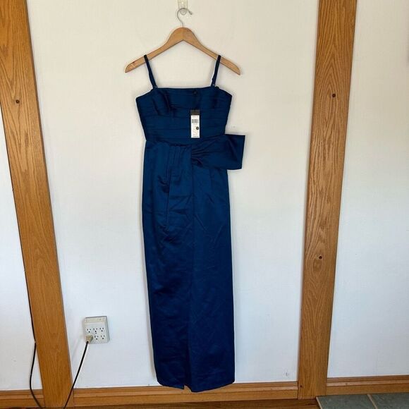 BCBGMaxazria Women’s Strapless Blue Ink Pleated Bow Maxi Occasion Gown - Picture 2 of 15